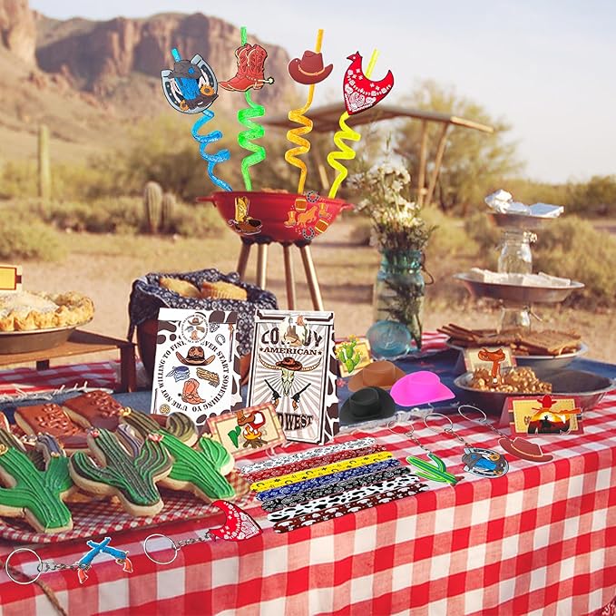 110 Pcs Western Cowboy Party Decoration ，Suitable for West Cowboy Themed Parties, Western Cowboy Party Favors，Suitable for Gifting Cowboy Playset Pack for Birthday Favors