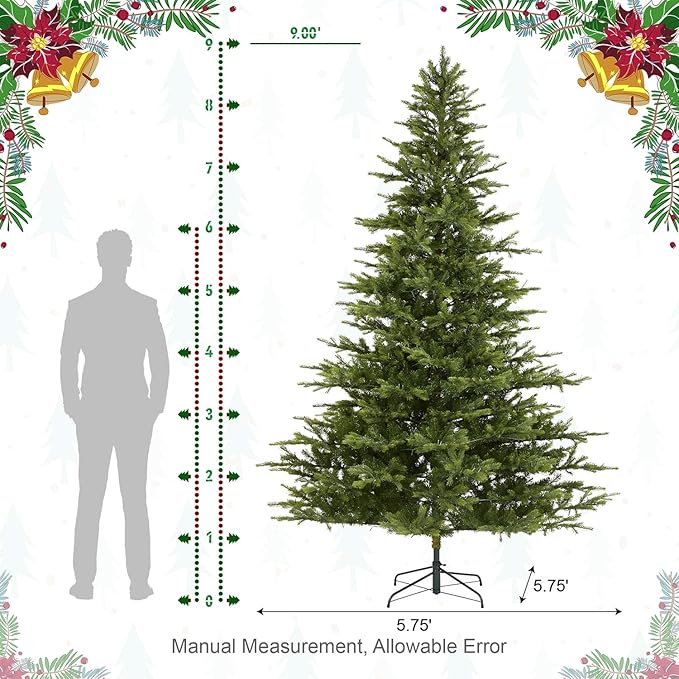 Glitzhome Artificial Christmas Tree, 9ft Vibrant Evergreen Fir Christmas Trees Prelit with 2000 Warm White/Multi-Color Horse Race LED Lights, 9 Function w/Foot Pedal and Remote Control,Easy Assembly