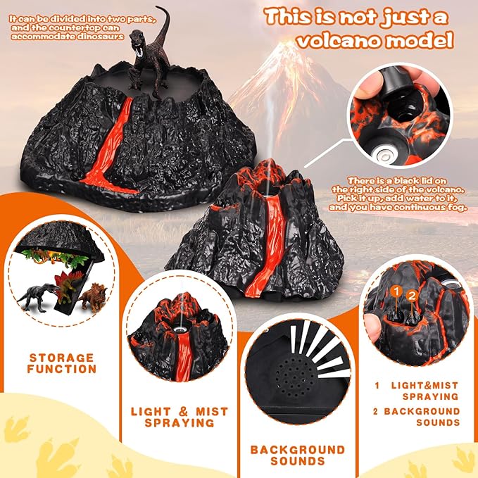 Dinosaur Toys with Simulation Volcano for Kids 3-5 Years, Toddlers Dinosaur Figures and Large Play Mat for Boys and Girls, Gifts for Preschool Toddlers (Size 63x63 in)