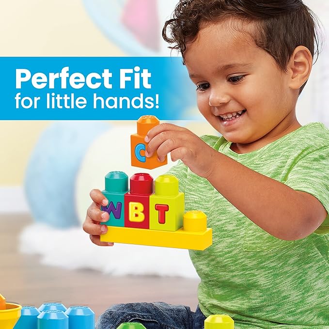 Mega BLOKS First Builders Deluxe Building Bag + ABC Musical Train, Building Set Bundle, Blue Bag, 200 Pieces