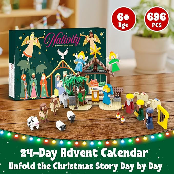 Nativity Advent Calendar 2025 Kids - 24 Days Christmas Countdown Nativity Scene Building Block Toys, STEM Xmas Gift for Boys & Girls Ages 6+, Holiday Party Favors and Stocking Stuffers
