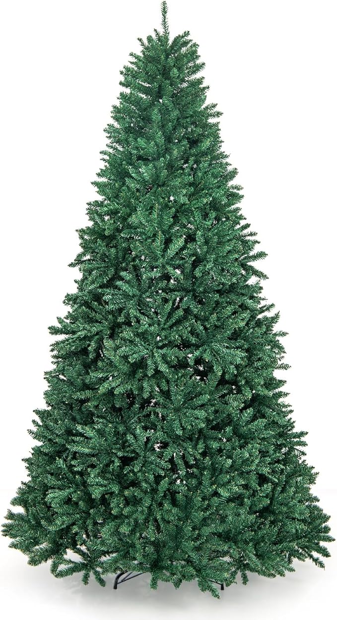 GOFLAME 9 FT Artificial Christmas Tree, Hinged Xmas Tree with 3594 PVC Branch Tips and Folding Metal Stand, Lifelike Christmas Decoration Tree for Home, Office, School, Easy Setup, Green
