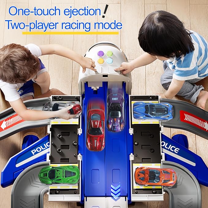 Airplane Toy Race Track Kids Toys, Foldable 4 Layer Toddler Car Track Playset, Toy Plane Transport Car Carrier & 6 Race Cars, Toddlers Toys Birthday Xmas Gifts for Age 3 4 5 6+ Years Old Boys Girls