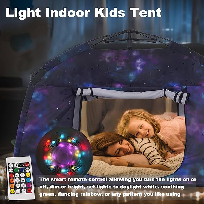 Kids Play Tent-Portable Playhouse Children House -Easy Set up Indoor Outdoor with Carry Bag for Kids-Light Strip Design for Night use -Space for Children and Parents-Birthday (Galaxy)