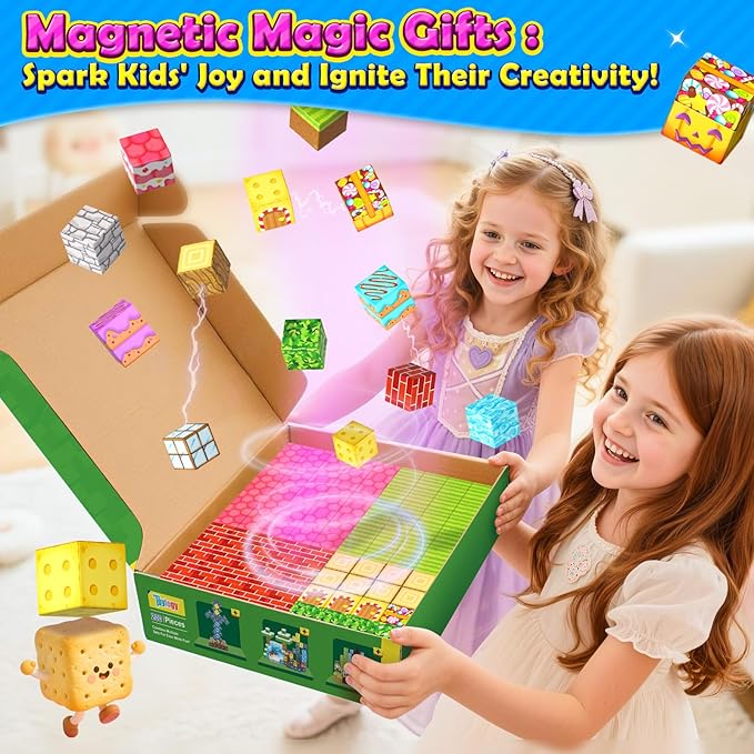 200PCS Magnetic Blocks-Build Mine Magnet World Forest Candy Set Magnetic Tiles Cubes Toddler Kids Games Toys, Building Blocks Learning Outdoor Toys for 3 4 5 6 7 8 Years Old Boys & Girls
