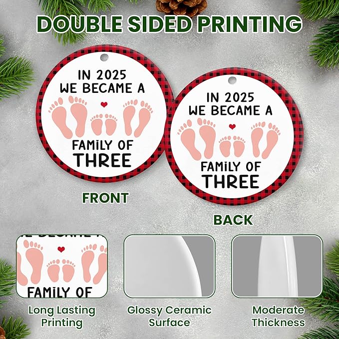 OASSIE Baby's First Christmas Ornaments 2025 - Ceramic Christmas Ornaments 2025 for Tree Decorations - Gifts for New Mom Dad Parents Couples, Family of Three, Pregnancy Announcement for Grandparents