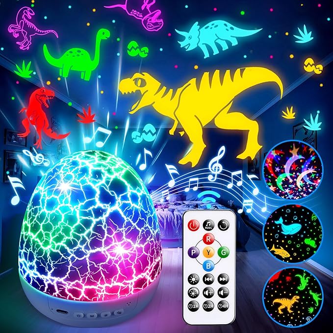 PIKOY Dinosaur Toys for Kids 3-8 Night Light Projector Dinosaur Eggs | 15 Sounds & 3D Films | 31Colors & Remote Control | Toddler Toys, Boys Room Decor, STEM Educational Gifts