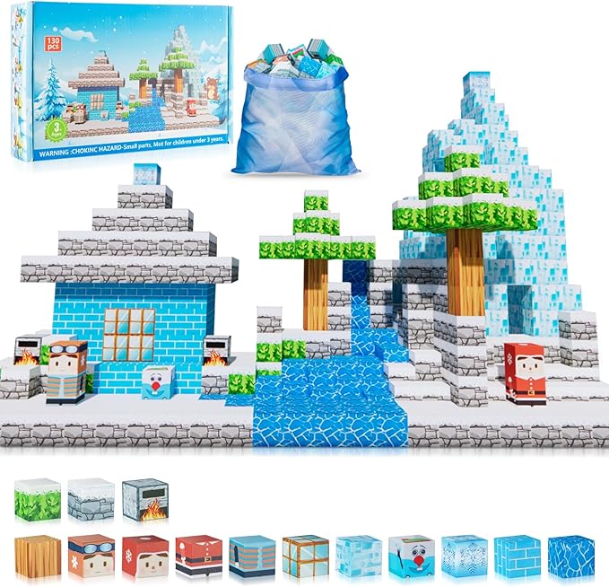 Magnetic Blocks-130pcs Mine Magnet 3D Craft World Set,Magnetic Blocks Le Building go Toys for Kids,STEM Sensory Toys for Toddlers Birthday Gifts,Constructions Toys for Boys & Girls Age 3+