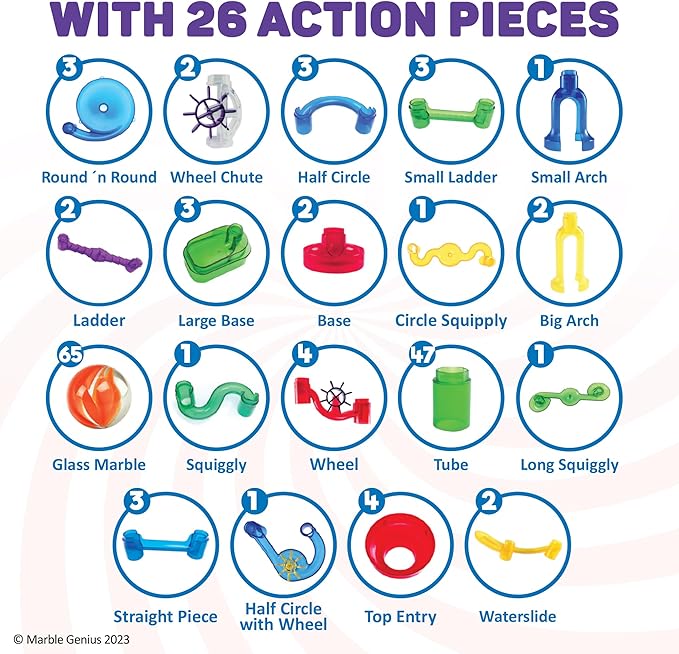 Marble Genius Marble Run - 150 Complete Pieces Maze Track Easter Toys for Adults, Teens, Toddlers & Kids Aged 4-8 Years Old, (85 Translucent Marbulous Pieces + 65 Glass-Marble Set), Super Set