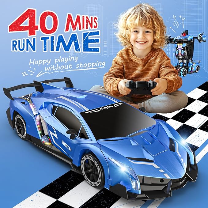 Holyton Transform Remote Control Car, Transform Robot RC Cars,1:10 Scale,Toy Car with STEM Programming,One-Button Robot, LED Lights,Sound Effects, Ideal Gift for 5 6 7 8 9 10 11 12 Years Old Boy