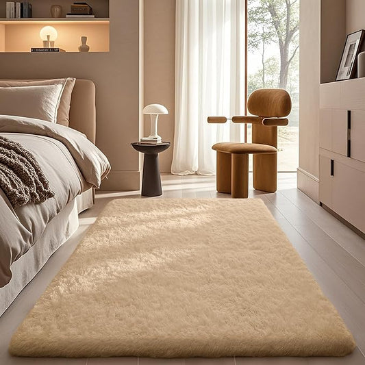 Ophanie Beige Rugs for Bedroom Living Room, Fluffy Fuzzy Furry Carpet, Plush Soft Shaggy Bedside Indoor Floor 4x6 Area Rug for Kids Girls Boys Baby Teen Dorm Nursery Home Decor Aesthetic