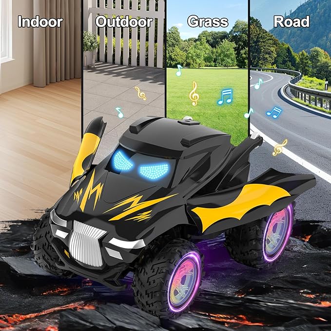 Remote Control Car, RC Cars Stunt Car Toy, 2.4GHz Rechargeable RC Cars with Spray and Music, Ideal Birthday Toys for Boys Age 6 7 8 9 10 11 12