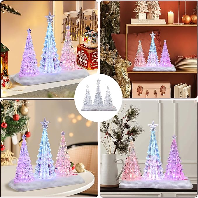 Tabletop Christmas Tree with Light and Music - Battery Operated Crystal Clear Acrylic Christmas Tree Light with 8 Christmas Songs for Tabletop Home Office Holiday Decorations Gift, Multi-Color