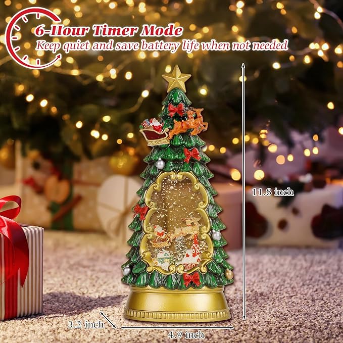 Christmas Snow Globe Lantern,Christmas Decorations Indoor for Home,with 6H Timer Musical Snow Globes,Battery or USB Powered Swirling Glitter Christmas Tree Snow Globes,Gifts,Santa Claus