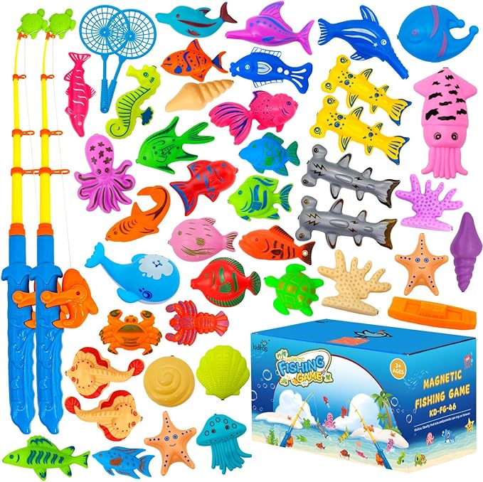 Kiditos 46PCS Magnetic Fishing Bath Toys Game Set,Swimming Fish Toys for Bathtub,Water Table Bathtub Toys for Toddlers Kids Age 3-6, Pool Toys for Pretend Play&Education Teaching&Learning Colors
