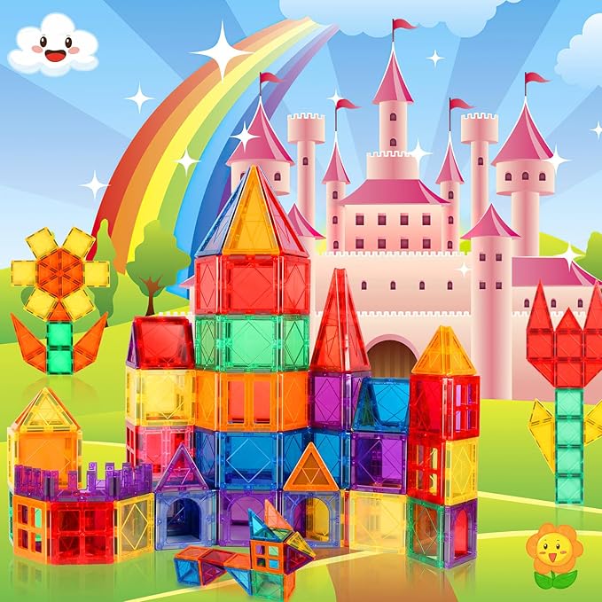 Magnetic Tiles Kids Toys, Magnetic Building Blocks STEM Magnet Building Set Preschool Learning Magnet Toys for Kids Ages 3-5 4-8, Sensory Montessori Toy for Toddlers 3+ Year Old Boys Girls