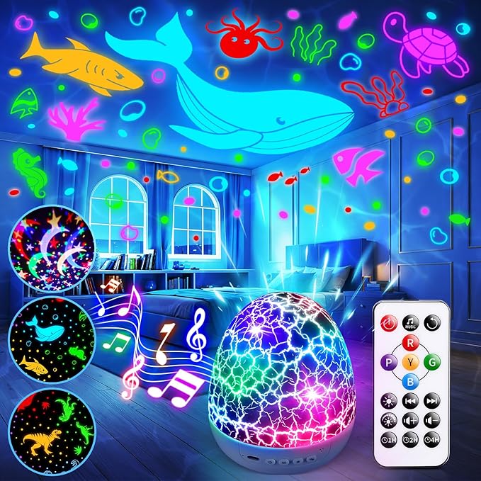 Baby Sound Machine Night Light Projector Kids Christmas Gifts | 15 White Noise Machine & 3D Films | 31Colors & Remote Control | Autism Toys Night Light for Kids, Baby Boy Toys, Egg Light for Nursery