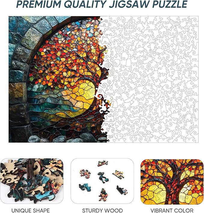 Wooden Puzzles for Adults, Mosaic Tree of Life Jigsaw Puzzles 200pcs, Medium, Unique Shape Adult Puzzles, Irregular Creative Gift for Family Game(10.9 * 7.3 in)