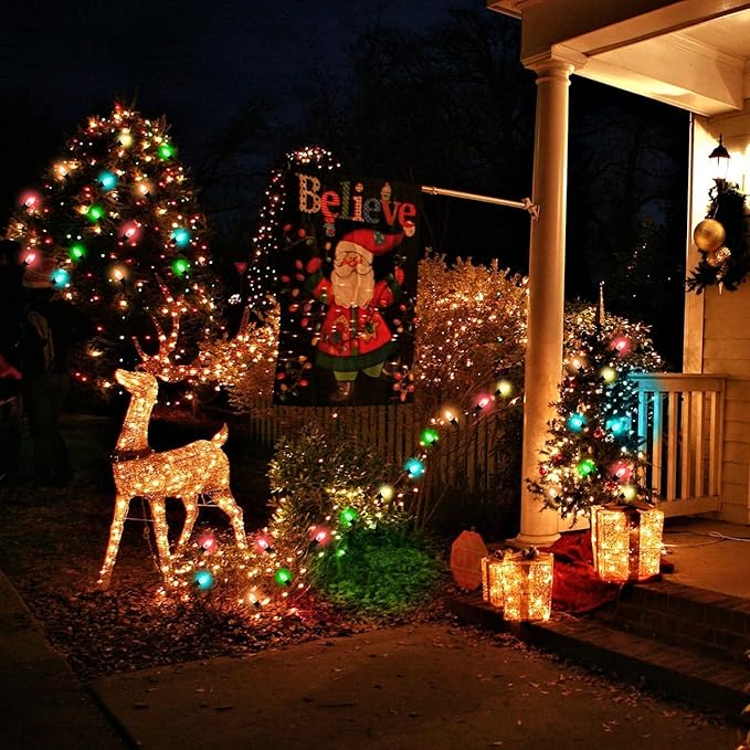 C7 Outdoor Christmas Light, 25Ft Vintage Christmas String Lights with 27 Clear Colorful Bulbs (2 Spare), Vintage Outdoor String Lights for Christmas Holiday Prom Roofline Party Wedding Decor-Green