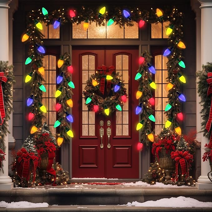 50 LED C7 Christmas Lights, 31FT C7 LED Christmas String Lights Lights Vintage Christmas String Lights Plug in Waterproof for Indoor Room Outdoor Party Garden Yard Roof Tree Decor