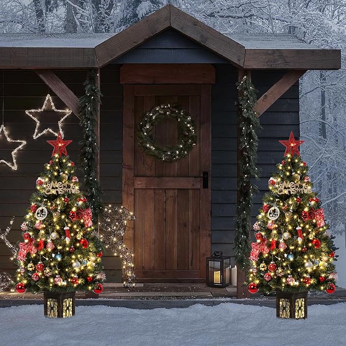 4.5 ft Artificial Fiber Optic Christmas Tree, Pre-Lit Artificial Potted Xmas Tree with 300 Led Lights, 8 Lighting Modes, Includes Antique Urn Base, 1 PCS