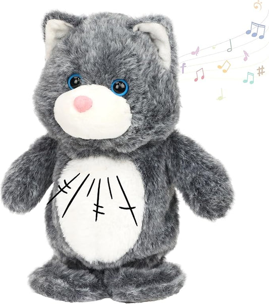 Hopearl Talking Singing Cat Repeats What You Say Kitty Walking Kitten Electric Interactive Animated Toy Speaking Plush Buddy Gifts for Toddlers, Gray, 9''