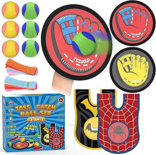 3-in-1 Toss Catch Ball Game Set, Kids Toddler Baseball Glove, Beach Games Outdoor Yard Lawn Toys for Kids & Family, Birthday Gifts Toys for 3 4 5 6 7 8-12 Year Old Boys and Girls
