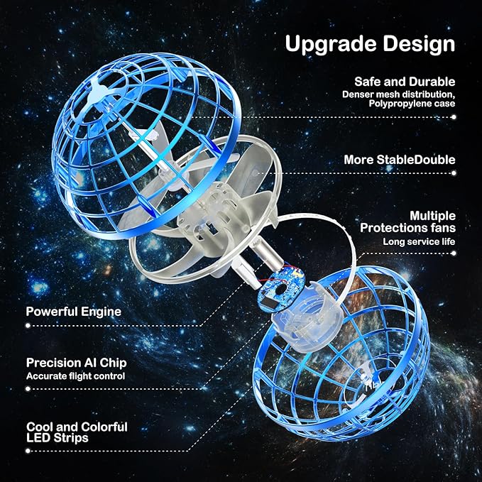 Flying Orb Ball 2024 Galaxy Cosmic Globe UFO Boomerang Hover Ball Galatic Fidget Spinner Mini Drone Cool Toys Birthday Gift Ideas for 6 7 8 9 10+ Year Old Boys Girls Teens Indoor Outdoor(Blue)