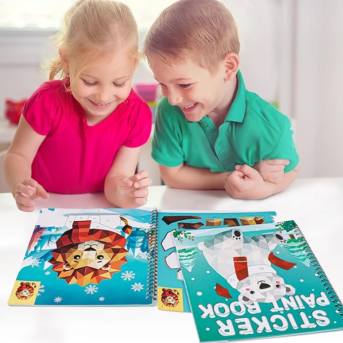 90shine 2PCS Winter Crafts for Kids Ages 4-8 Sticker Books Christmas Gift Party Favors Create 22 Pictures