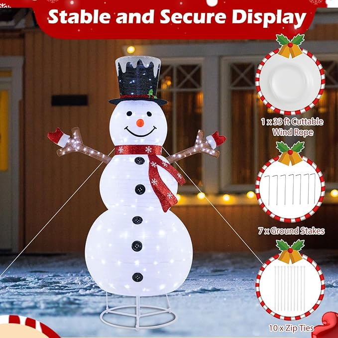 Tangkula 6 FT Lighted Pop-Up Christmas Snowman, Indoor Outdoor Christmas Decoration with 180 Pre-Lit LED Lights, Collapsible Snowman with Hat & Scarf for Home, Yard, Garden, Xmas Holiday Decoration