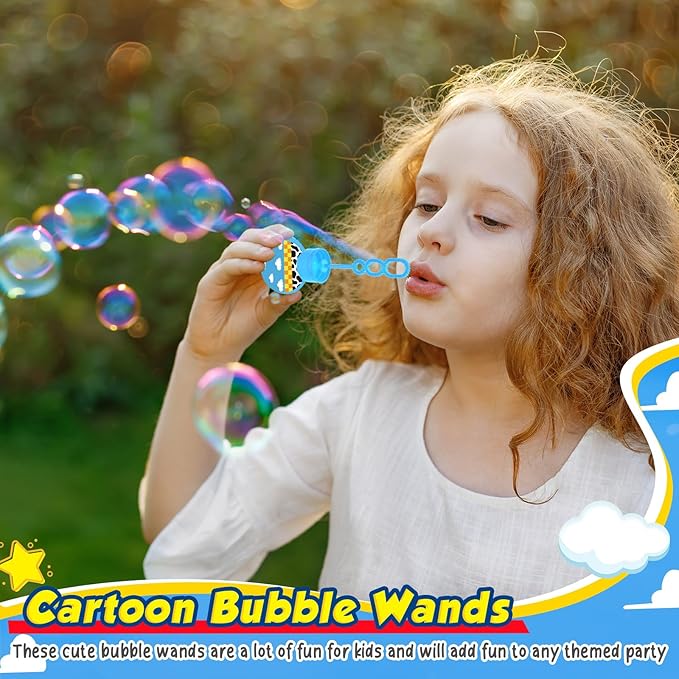 24 Pcs Cartoon Toy Bubble Wands Blue Sky White Clouds and Cow Print Mini Bubble Party Favor for Kids Toddlers Christmas Birthday Goody Bag Stuffer Filler Classroom Reward Gifts(Red, Yellow, Blue)