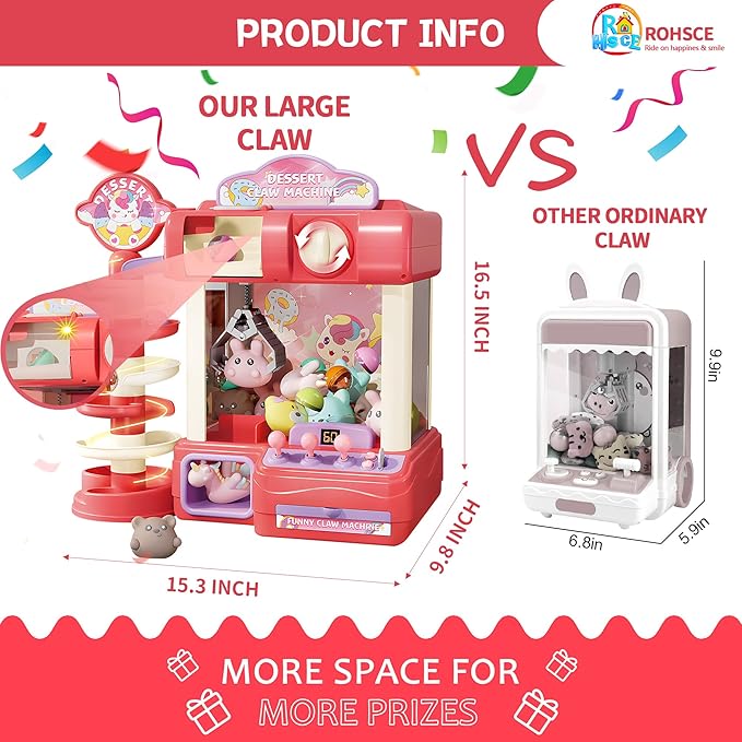 Claw Machine for Kids, Mini Vending Machine Toys for Girls, Arcade Game Toy for Ages 8-13, Electronic Claw Game Machine for Party with Lights Sound, Birthday Gifts for Ages 4+