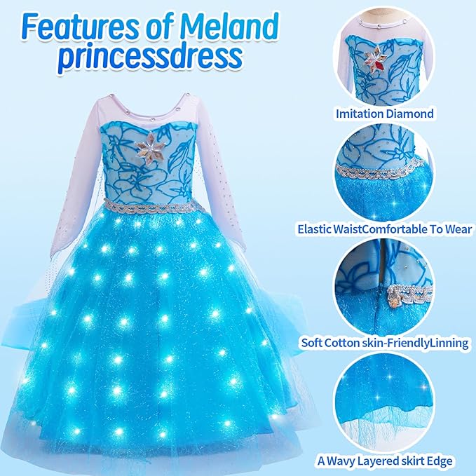 Princess Dress for Girls | Sparkly Cape & Crown | Ages 3-10 | Birthday, Halloween, Party Costume