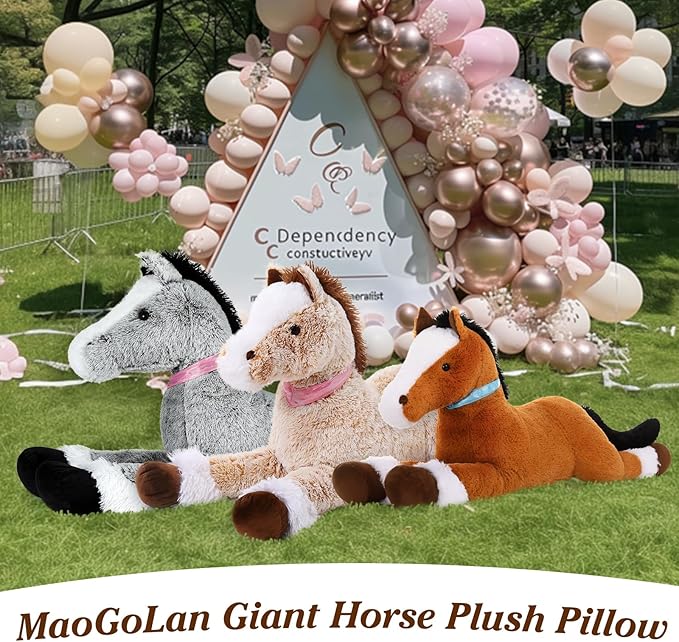 MaoGoLan Large Horse Stuffed Animal for Girls, Big Plush Toy, Jumbo 4 Feet Ridable Pony Plush Pillow for Kids