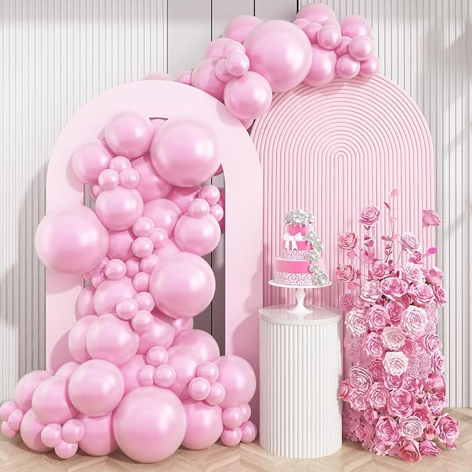 Pearl Pink Double-Stuffed Balloons Arch Garland Kit, 60 Pack 18/12/10/5 Inch Different Size Pearl Light Macarons Pink Balloons for Wedding Bridal Shower Anniversary Birthday Engagement Decor