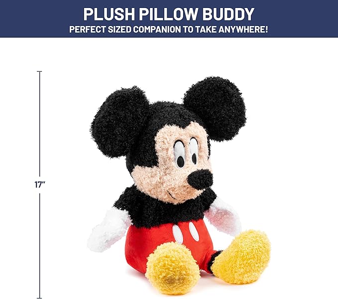 Jay Franco Disney Plush Pillow Buddy - Ultra-Soft Stuffed Character Plushie & Fuzzy Pillow, Official Licensed Product, Black - Mickey Mouse