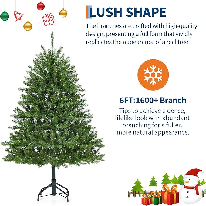 Christmas Artificial Tree 6 FT, PVC Mixed Automatic Tree with Dual Color LED Lights, Easy Setup, Durable, Modern Design, Indoor & Outdoor Holiday Decoration