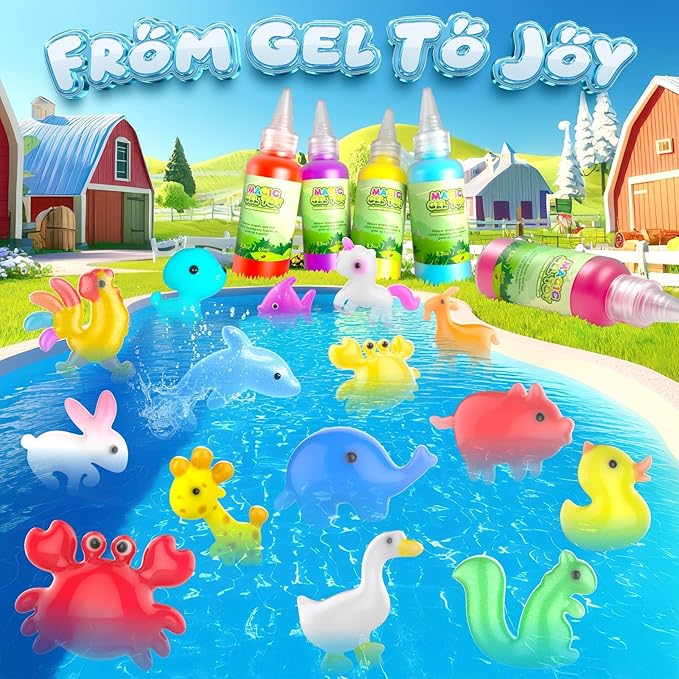 Flooyes Magic Gel Elf Water Toy Kit, Aqua Water Fairy Gel Kit, Creative Squishy Maker Animals with 20 Colors Magic Gels and 24 Shape Molds, Birthday Gifts Crafts&Art DIY STEM for Kids