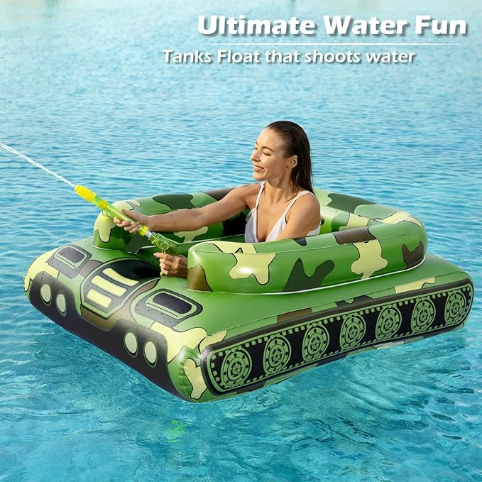 Inflatable Tank Pool Floats Adults - Jasonwell Kids Pool Floaties Swimming Pool Tank with Water Cannon Gun Swim Floaty Rafts Lake Beach Party Pool Toys for Boys Girls Kids Adults