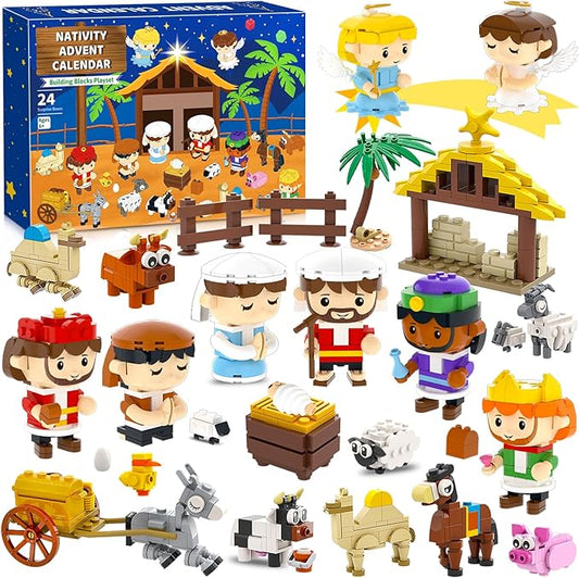 Nativity Advent Calendar 2025 Nativity Set Building Blocks for Kids Christmas Advent Calendar for Kids Boys Girls Teens Toddler Children Christian Religious Advent Calendar Gifts Toy