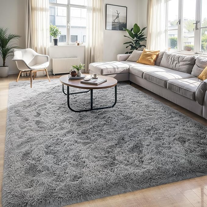 6x9 Grey Fluffy Soft Living Room Bedroom Rug, Large Area Rugs Shaggy Carpet for Living Room Classroom Kids Babys Playroom Toddler Nursery Dorm Home Decor, Modern Indoor Non Slip Rug
