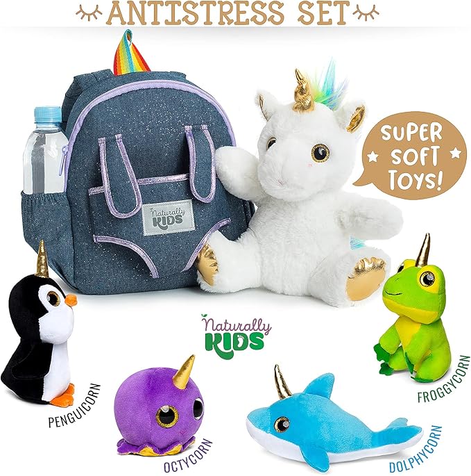 Naturally KIDS Toddler Unicorn Backpack w Plush Unicorn Toys, Gifts for 2-5 Year Old Girls, Toddler Backpack