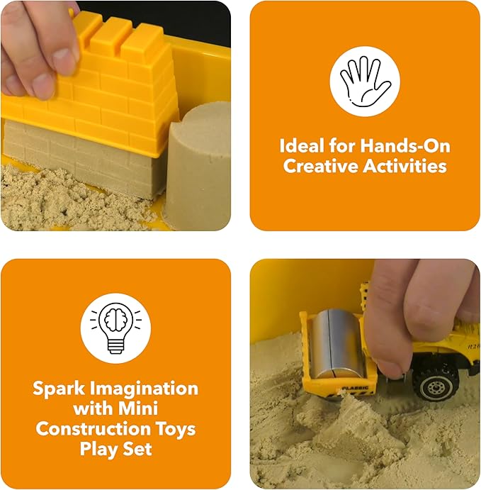 Construction Sandbox Toy for Kids With 2 lbs Play Sand, Bulldozer, and Figures - Tractor Sand Playset - Children's 3-5 Boys Farm Set, Indoor Mini Construction Play Set