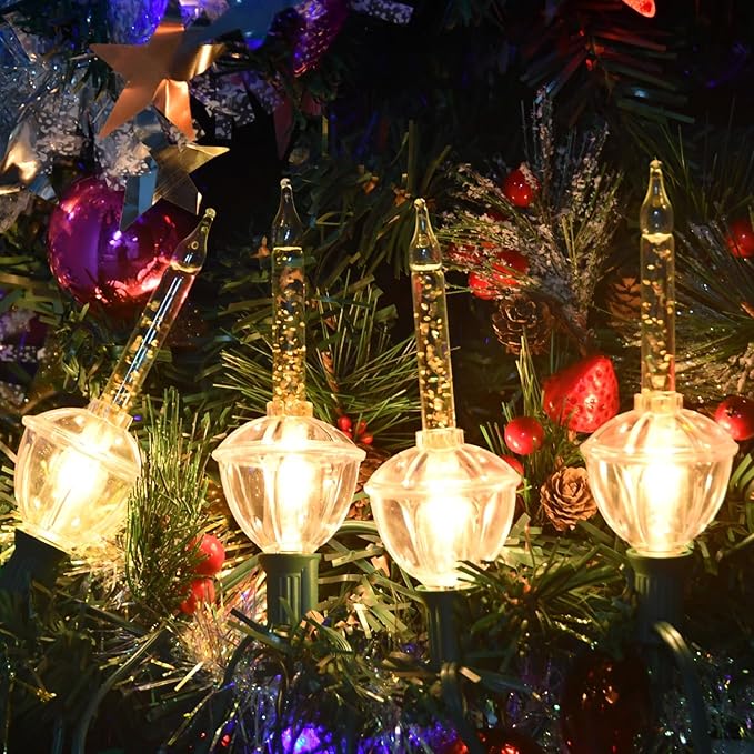 4 Pack Clear Christmas Bubble Lights With Golden Glitter, Vintage Tree Replacement Bulbs & C7 Candle Light for Holiday Home Decor, E12 Base, 5W