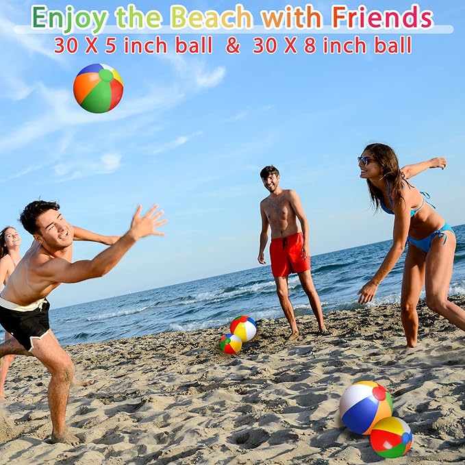 60 Pcs Beach Balls Bulk Rainbow Color Inflatable Beach Ball PVC Swimming Pool Balls Hawaiian Water Toys Summer Inflatable Ball for Kids Adults Luau Birthday Party Favors Decorations (5 Inch, 8 Inch)