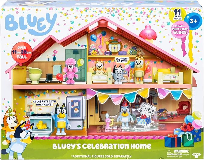 Bluey Celebration Home Playset – Birthday Party House with 11 Removable Furniture & Accessories, Includes Exclusive Birthday Figure, Imaginative Play Toy for Kids, Ages 3+