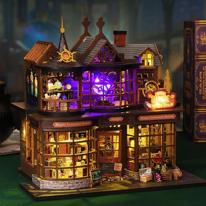 DIY Miniature Wooden Dollhouse Kit, DIY Miniature House Kit for Adults and Teens, DIY Mini Dollhouse Kit (Magic Treasure House)