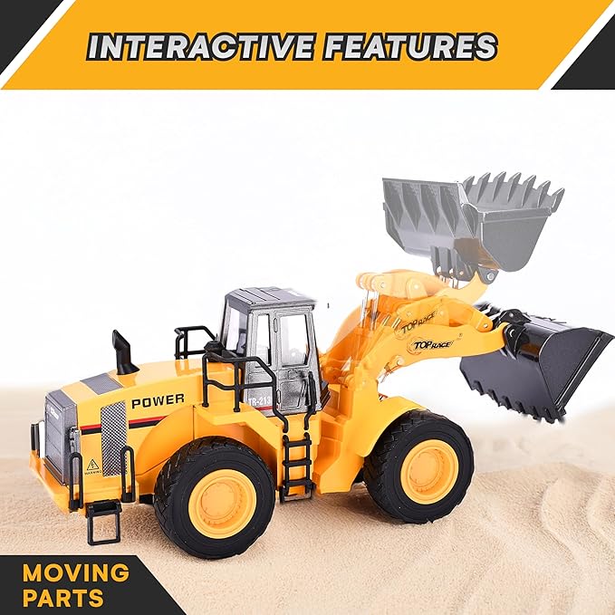 Top Race Diecast Heavy Metal Construction Toys Front Loader Excavator Toy for Kids - 1:40 Scale Model with Realistic Design - Durable Metal Build for Sand, Park, or Indoor Play