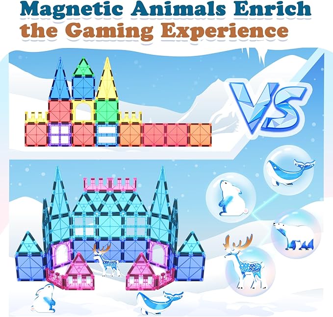 Magnetic Tiles Arctic Animal Magnet Tiles Toddler Toys for Girls Ages 3-5 4-7 6-8 Pretend Play Magnetic Building Blocks Kids Toys Gifts for 3+ Year Old STEM Learning and Fun