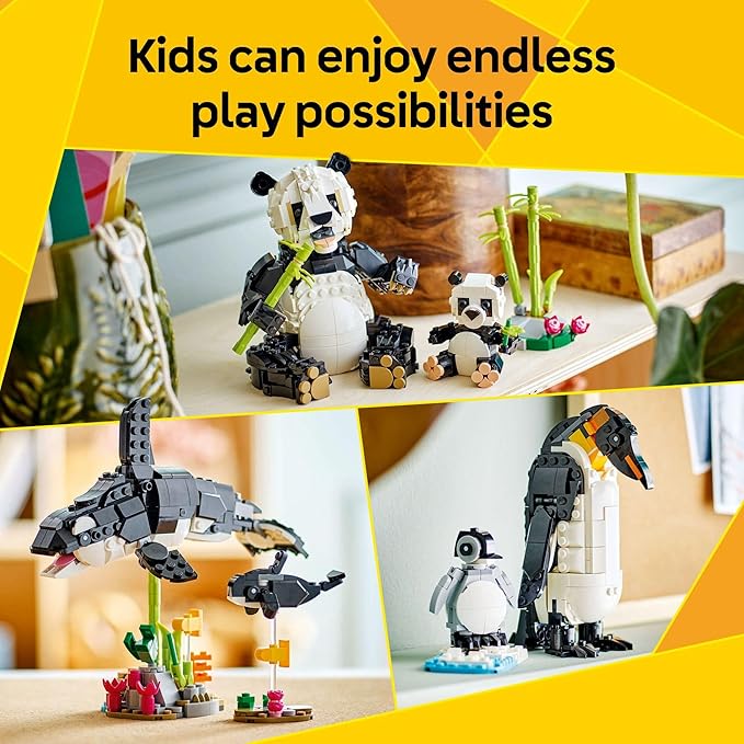 LEGO Creator 3 in 1 Wild Animals Panda Family - Building Toy with 3 Building Options, Panda, Penguin, or Orca - Animal Figures for Kids, Girls and Boys, Ages 8+ - Gift Idea for Birthdays - 31165